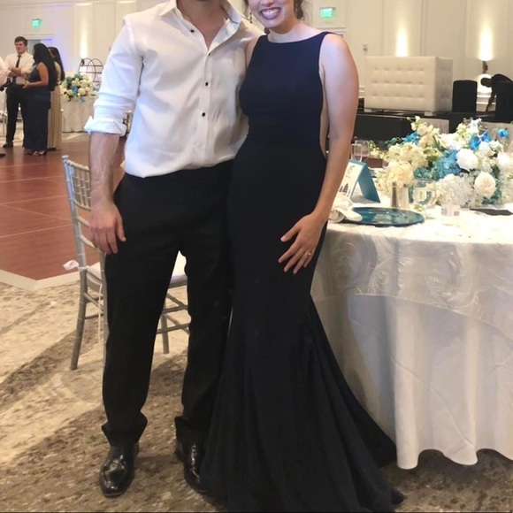 Jovani Navy Prom or Formal attire gown with low back and sheer sides - Picture 6 of 10